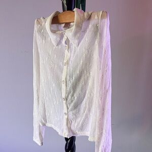 Elegant White Lace Button-Up Blouse